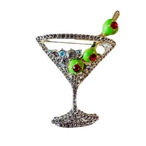 Atomic mid mod martini rhinestone pin pinup perfect